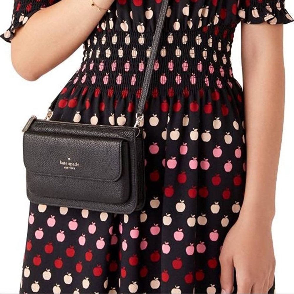 Black kate spade leila pebbled crossbody with flap